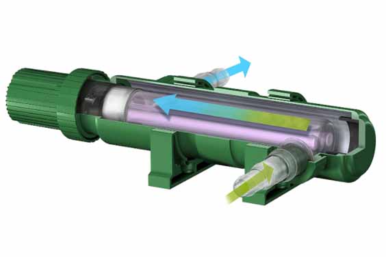 A cross-section of a TetraPond GreenFree UV sterilizer