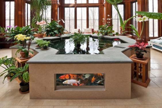 A koi pond in a sunroom