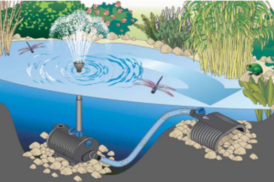 An illustration of the working of a pond pump system